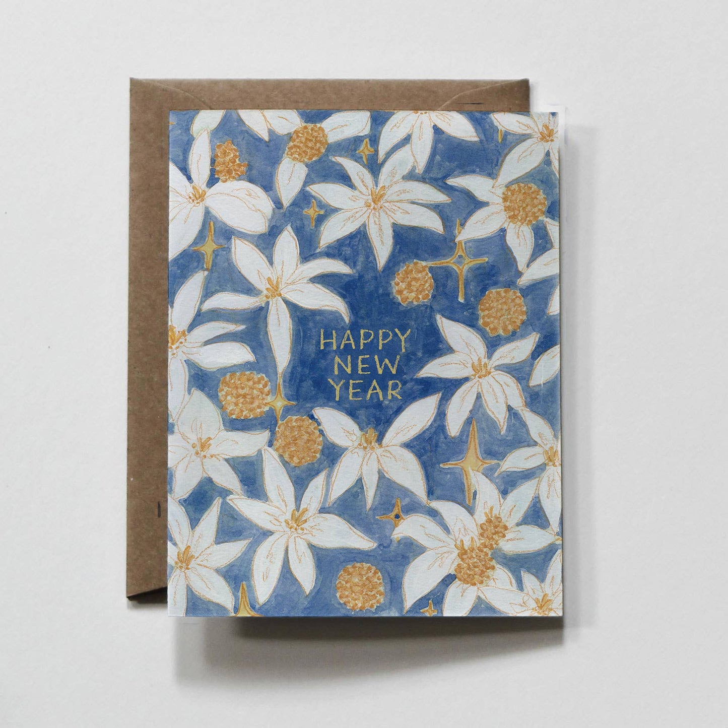 "Happy New Year" Blue and Yellow Greeting Card