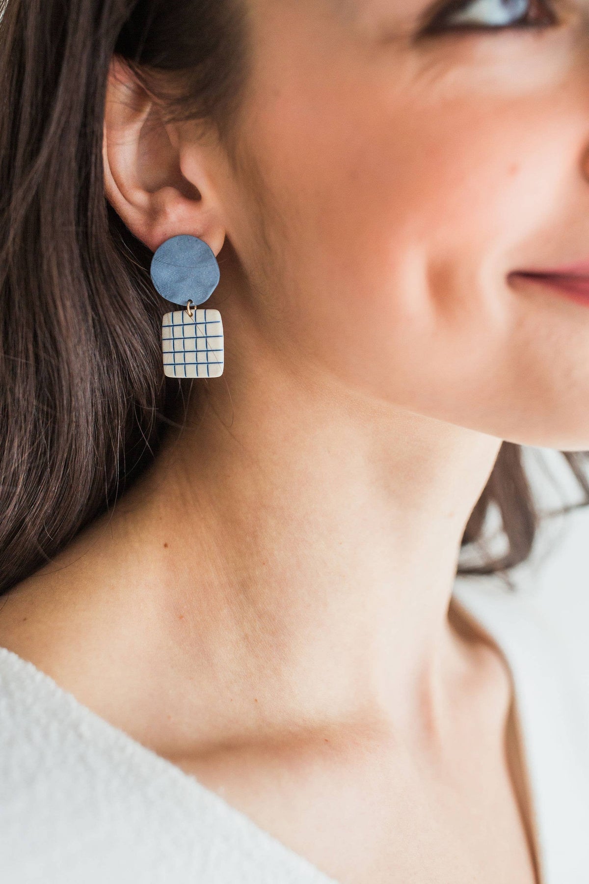 Lattice Porcelain Drop Earrings in Thistle Blue by Jenna Vanden Brink