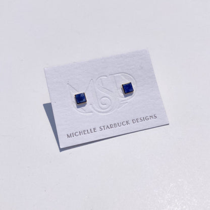 Tiny Square Studs in Blue Sodalite