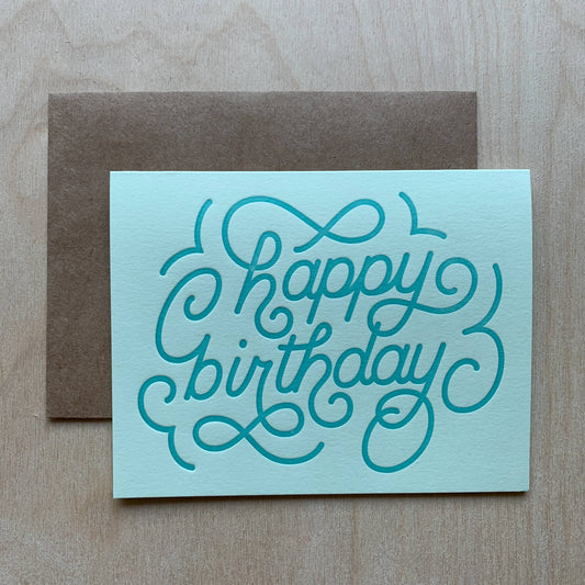 Happy Birthday Retro Script Letterpress Card