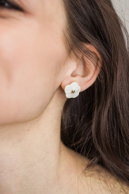 Flower Stud Earrings in Porcelain and Gold Luster by Jenna Vanden Brink