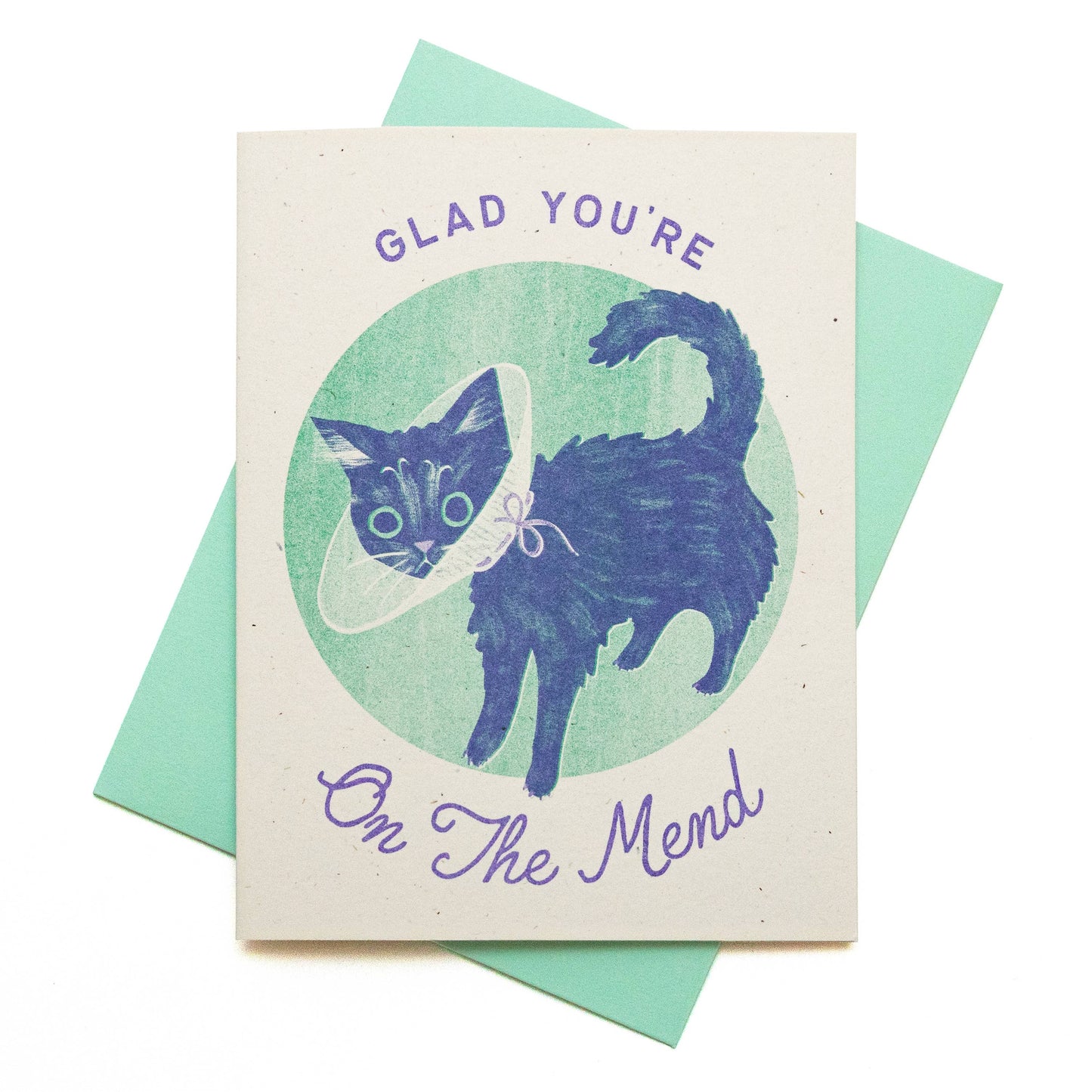 "Glad You're On The Mend" Cat Risograph Get Well Card