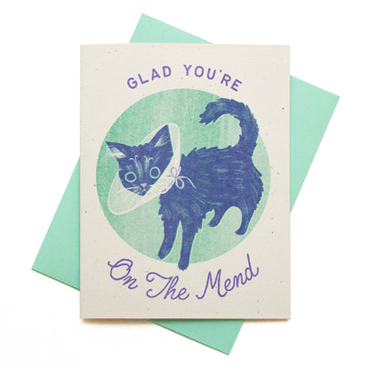 "Glad You're On The Mend" Cat Risograph Get Well Card