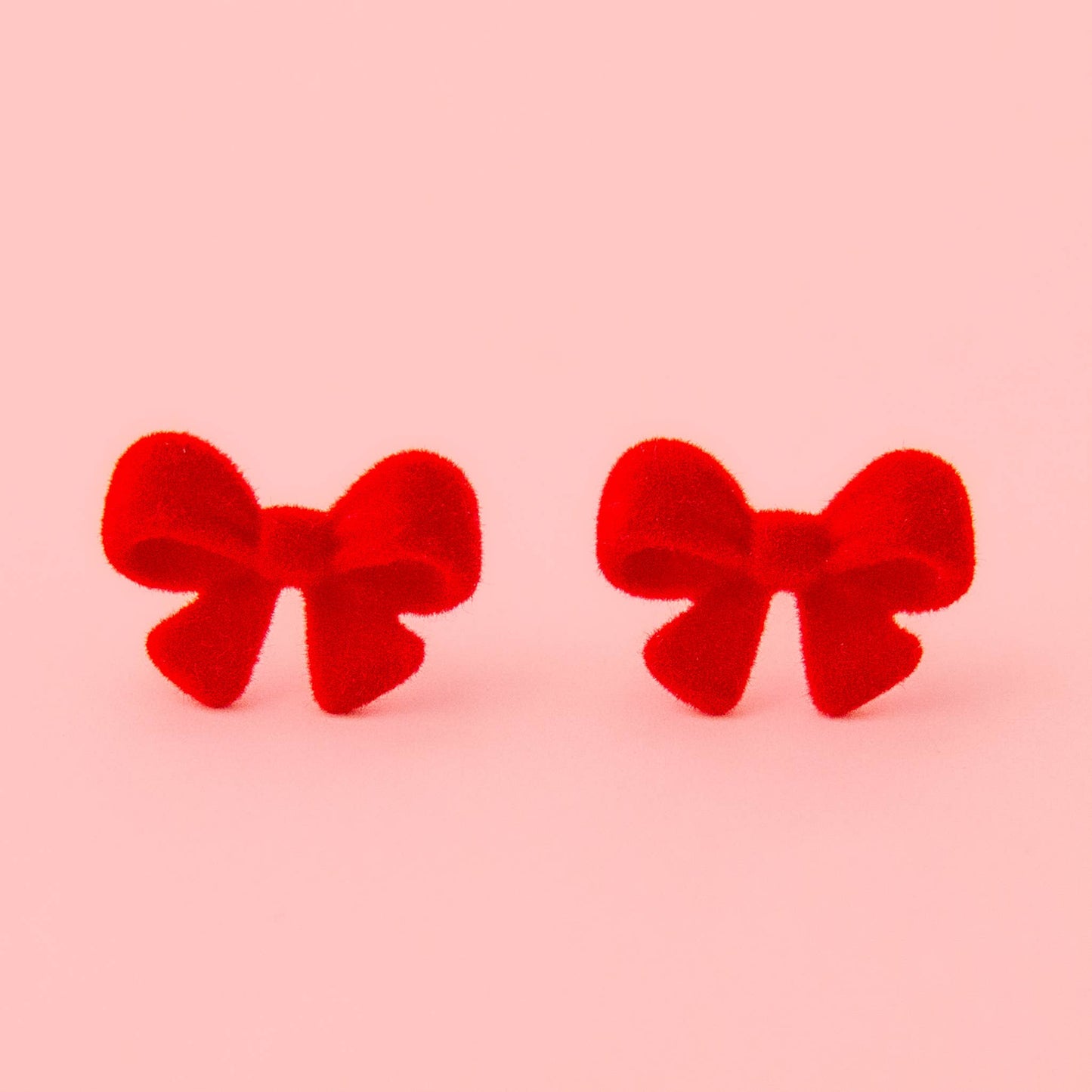 Flocked Bow Earring - Cherry Red