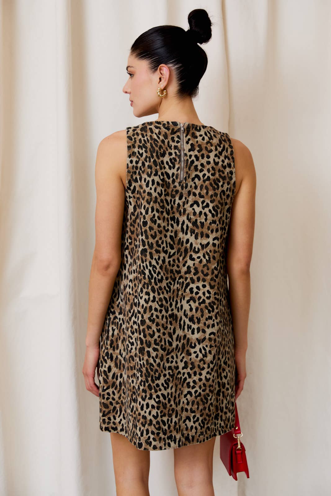 Leopard Print Twill Shift Dress