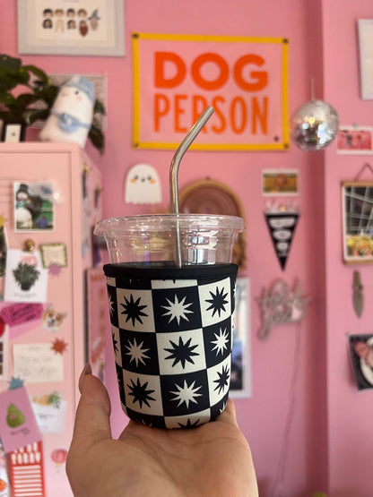 Black and White Star Checkered Coffee Sleeve
