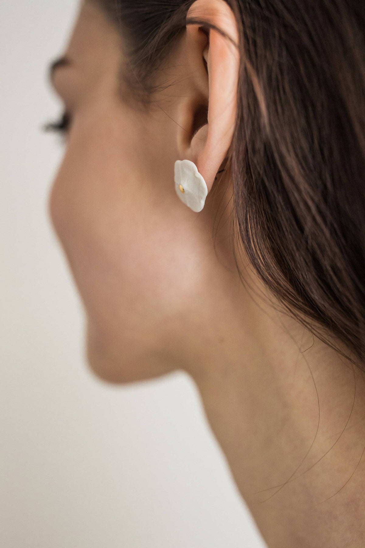 Flower Stud Earrings in Porcelain and Gold Luster by Jenna Vanden Brink