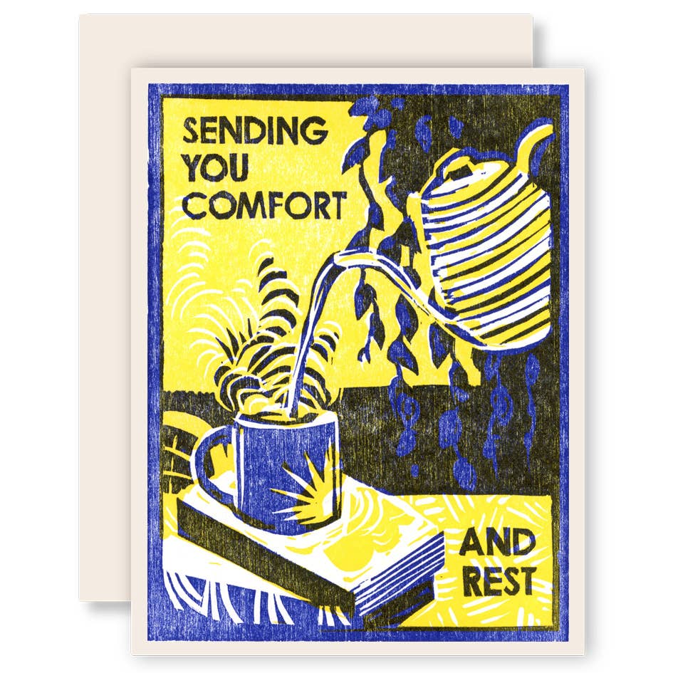"Sending You Comfort and Rest" (Hot Tea and a Good Book) Letterpress Card