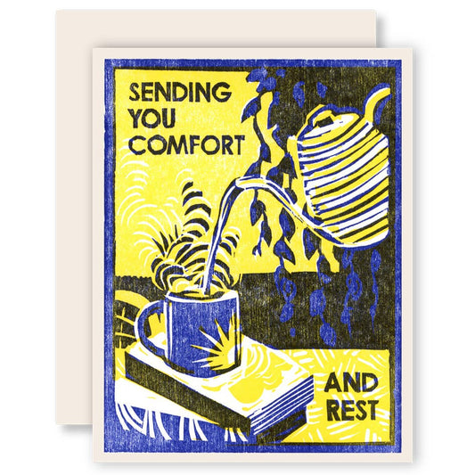 "Sending You Comfort and Rest" (Hot Tea and a Good Book) Letterpress Card