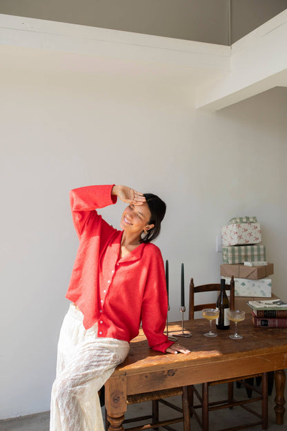 Lightweight Cozy Cardigan - Cherry Red