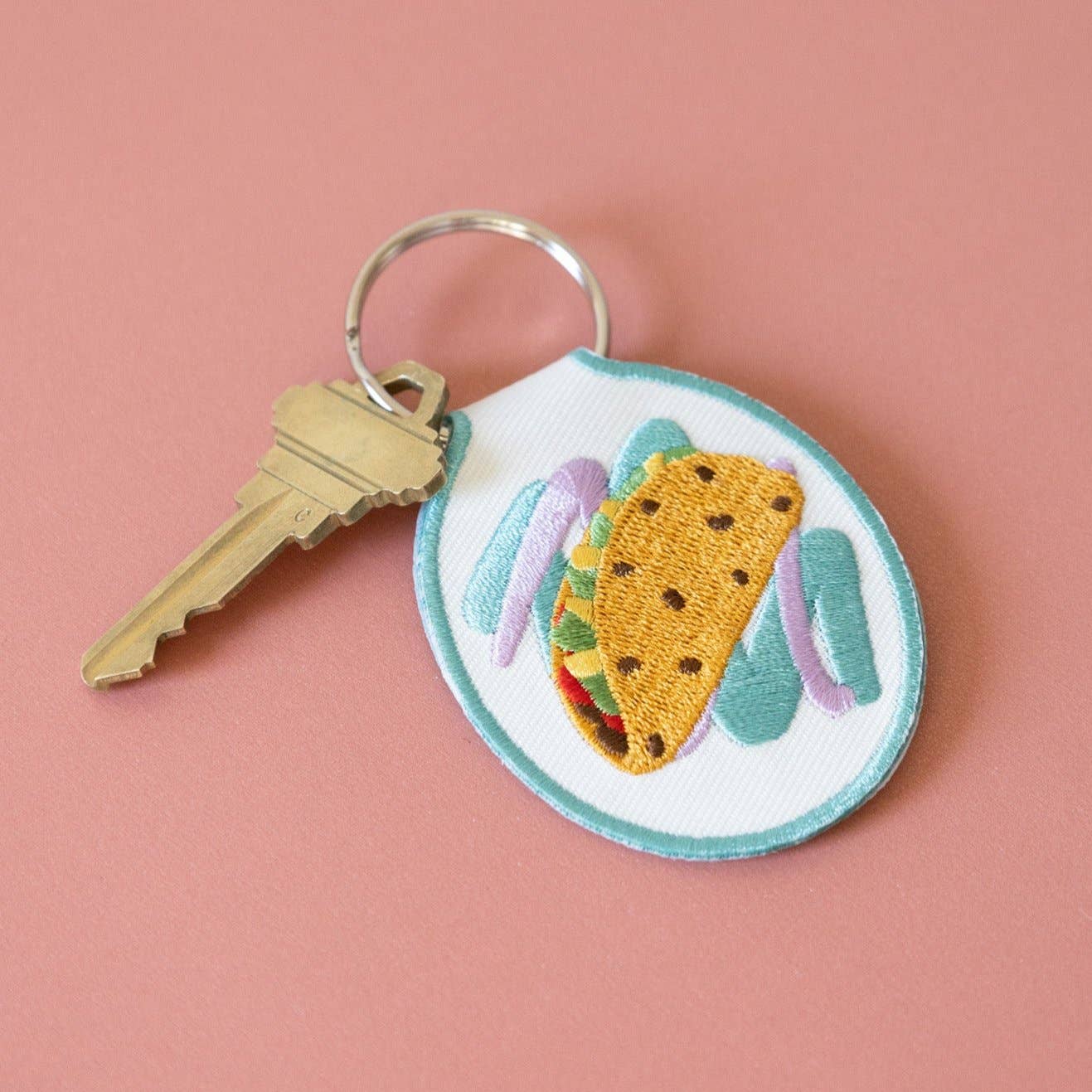 90s Taco Embroidered Patch Keychain