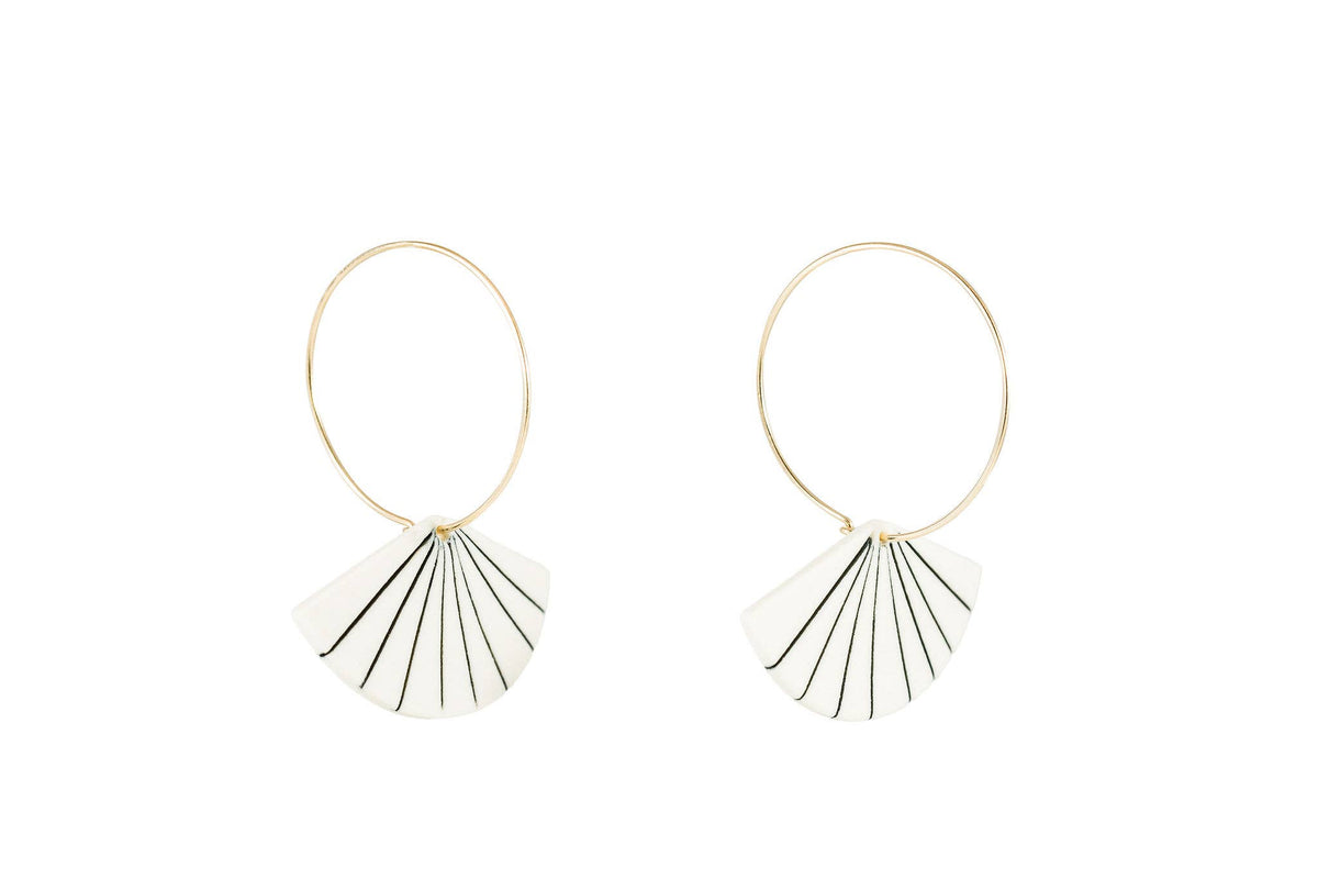 Pinstripe Fan Porcelain and Gold Fill Hoop Earrings by Jenna Vanden Brink