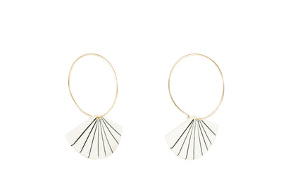 Pinstripe Fan Porcelain and Gold Fill Hoop Earrings by Jenna Vanden Brink