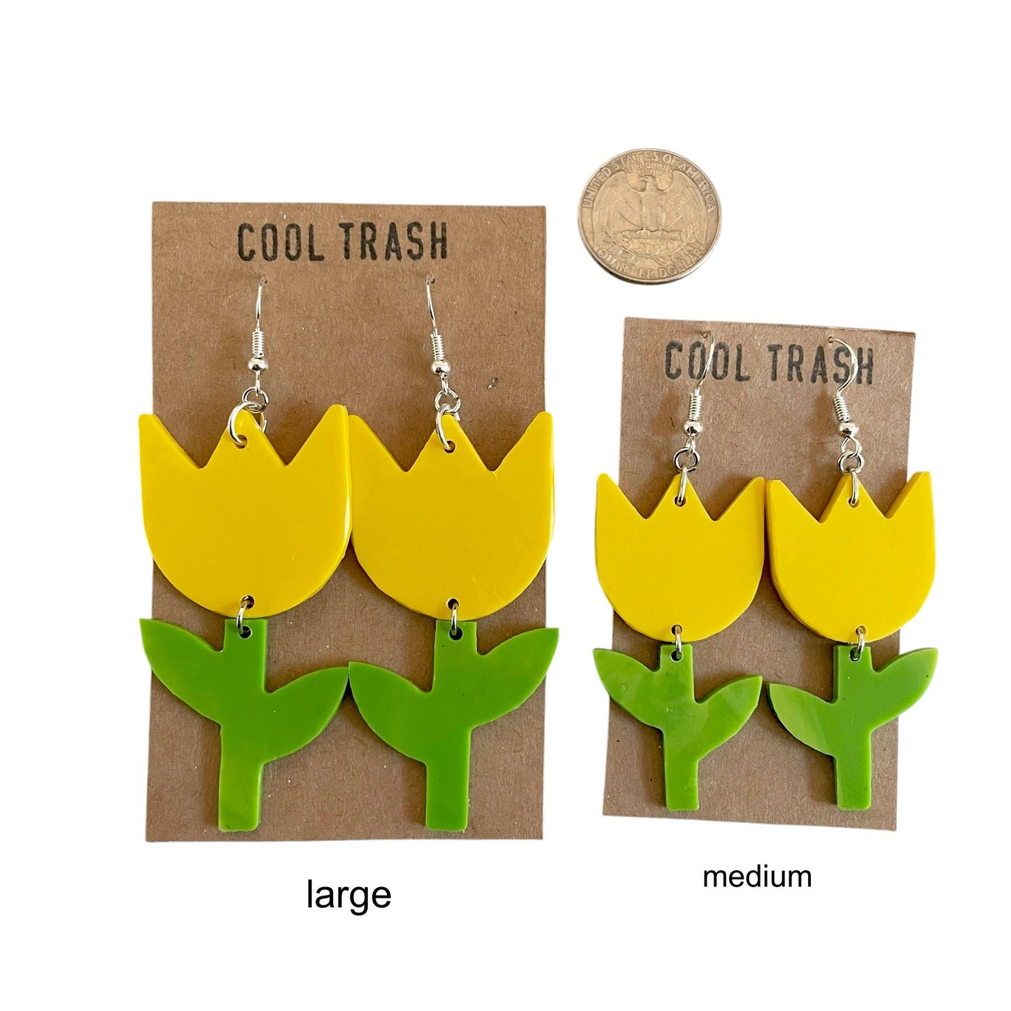 Hand-Recycled Plastic Yellow Tulip Dangles