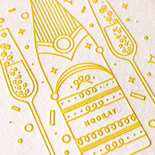 Hooray Champagne Celebration Letterpress Greeting Card