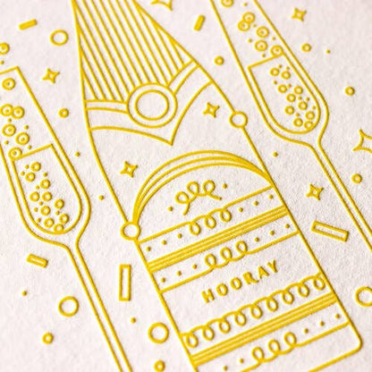 Hooray Champagne Celebration Letterpress Greeting Card