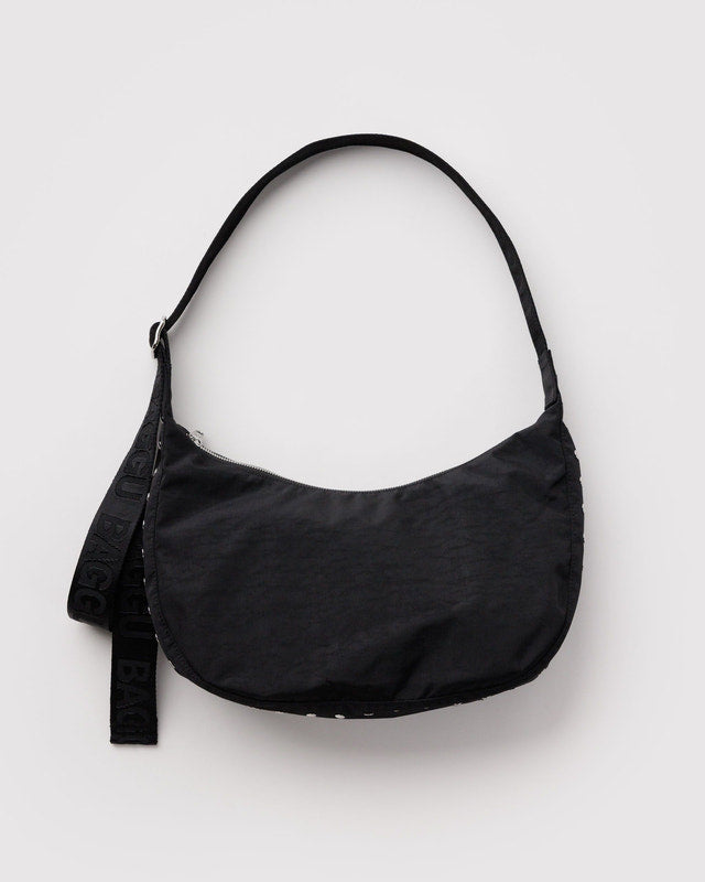 BAGGU Medium Nylon Crescent Bag in Studs (Black with Silver Accents)