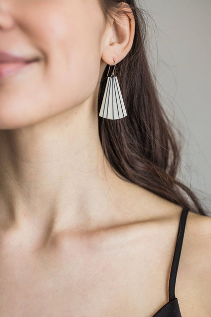 Pinstripe Fan Porcelain Drop Earrings by Jenna Vanden Brink