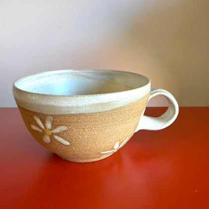 Hand-Thrown Ceramic Teacup with Retro Daisy Motif - Made in Stoughton!