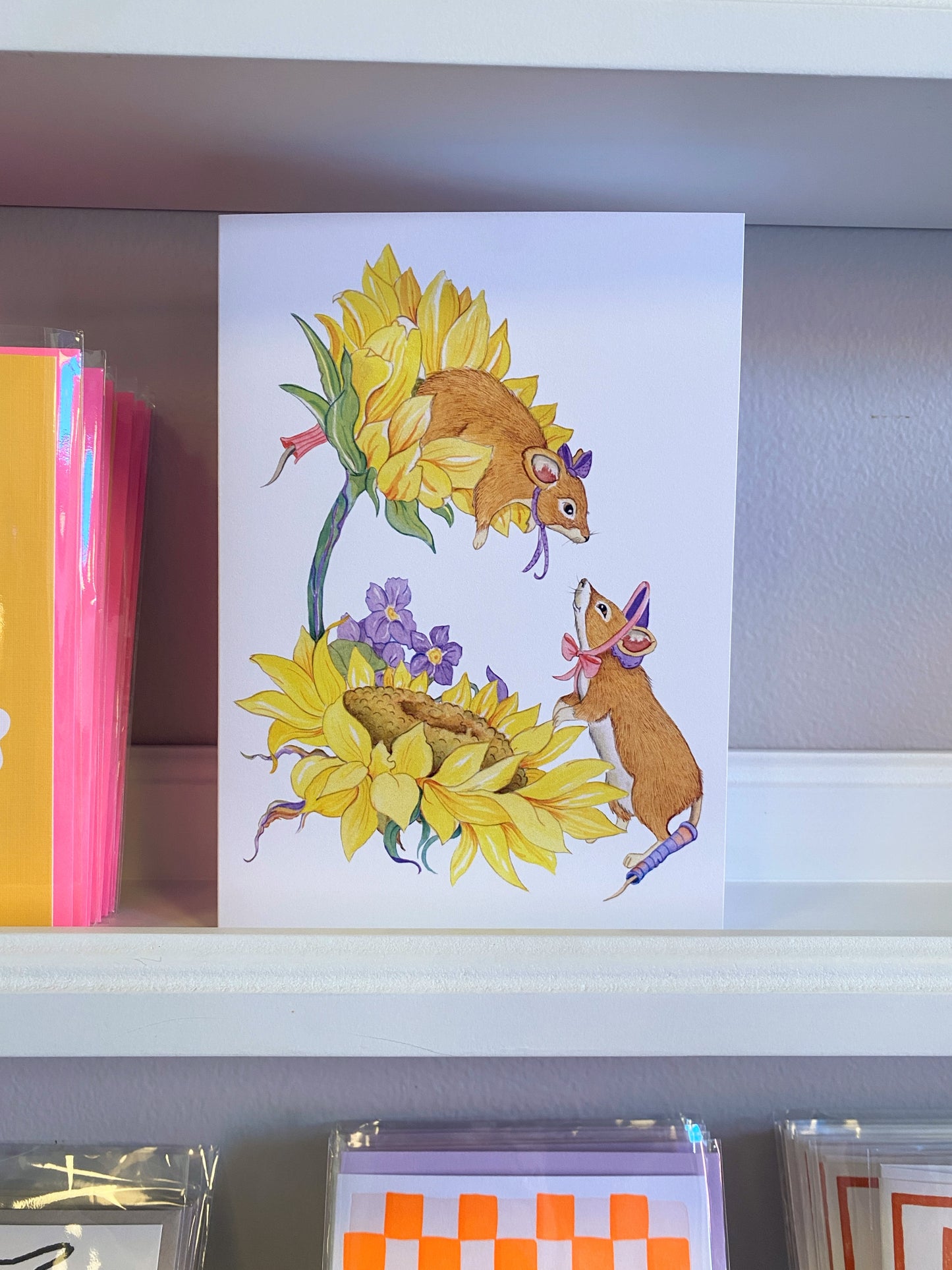 Mice and Sunflowers Watercolor Greeting Card