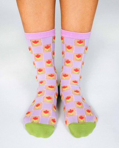 Checkered Tulips Sheer Ankle Sock (Women's Sizing)
