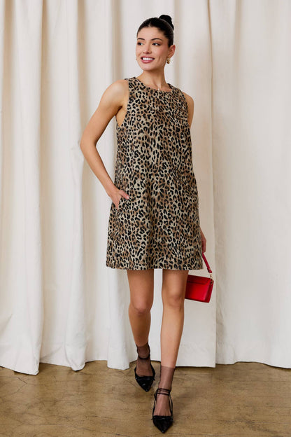 Leopard Print Twill Shift Dress