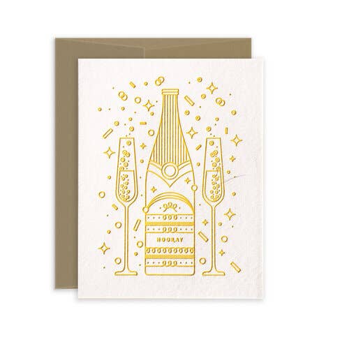Hooray Champagne Celebration Letterpress Greeting Card