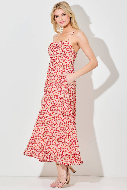 "Cherry On Top" Print Ruched Bust Midi Dress