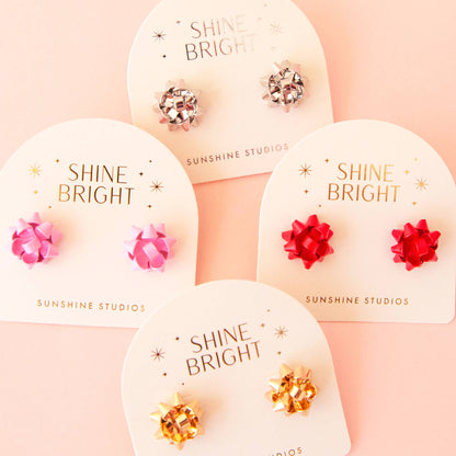 Holiday Bow Earrings - Cherry Red