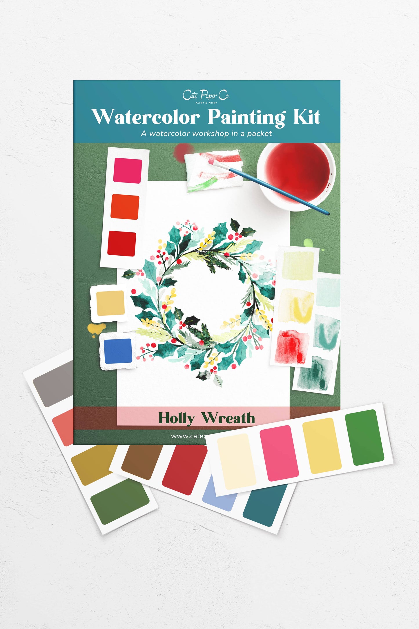 Holly Wreath Watercolor Painting Kit (Beginner-Friendly)