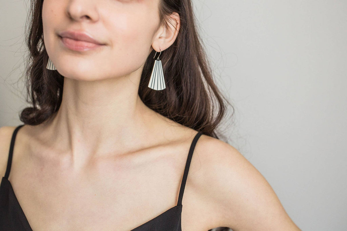 Pinstripe Fan Porcelain Drop Earrings by Jenna Vanden Brink