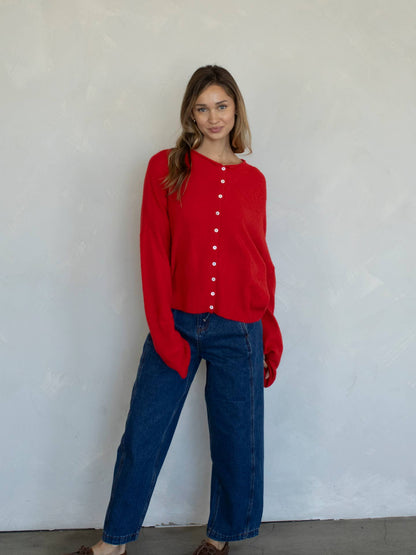 Lightweight Cozy Piper Cardigan by Things Between - Tomato Red