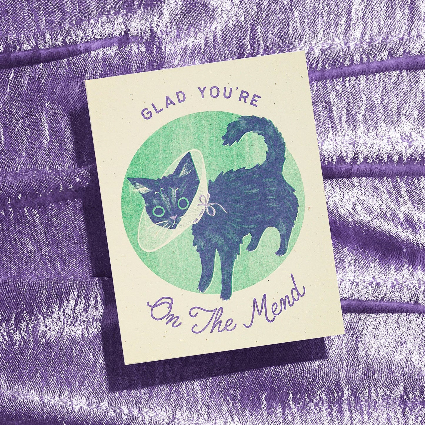 "Glad You're On The Mend" Cat Risograph Get Well Card