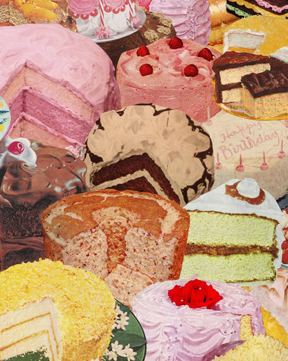 "The Icing on the Cake(s)" Vintage Cake 12"x12" Collage Art Print by Julia Walck