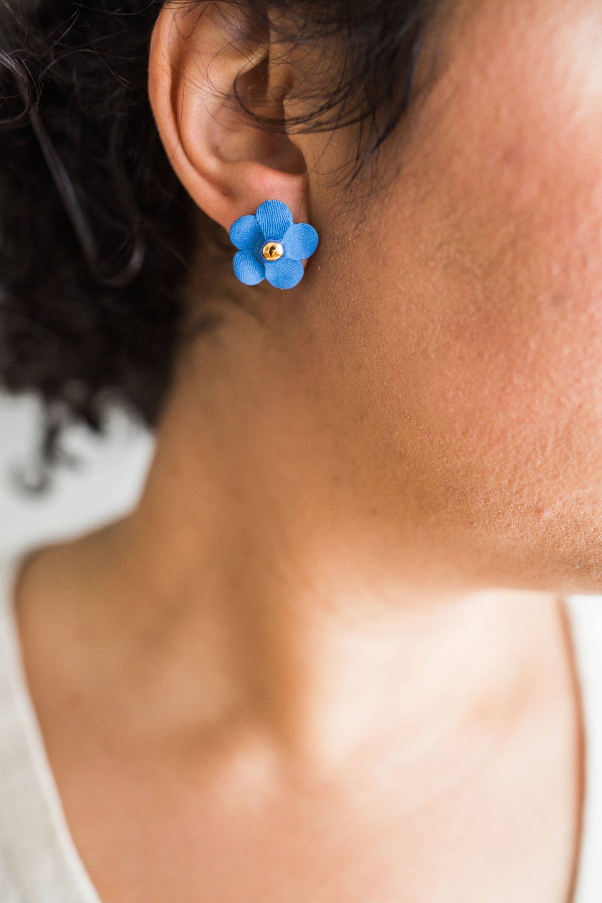 Flower Stud Earrings in Porcelain and Gold Luster by Jenna Vanden Brink