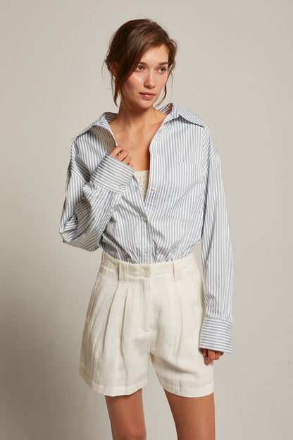 Oversized Striped Button-Down Shirt - Mist