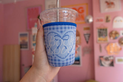 "Book Lover" Blue Gingham Coffee Sleeve