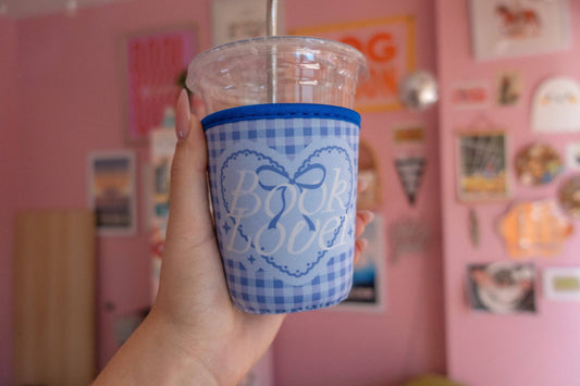 "Book Lover" Blue Gingham Coffee Sleeve
