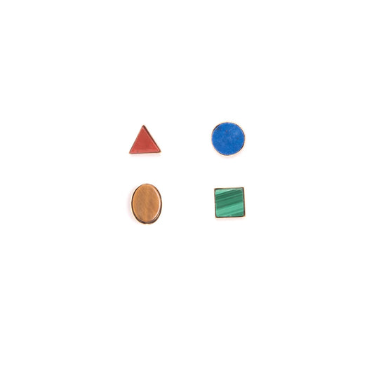 Primary Shapes Set of 4 Mix-and-Match Studs with Red Jasper, Tiger's Eye, Lapis, and Malachite