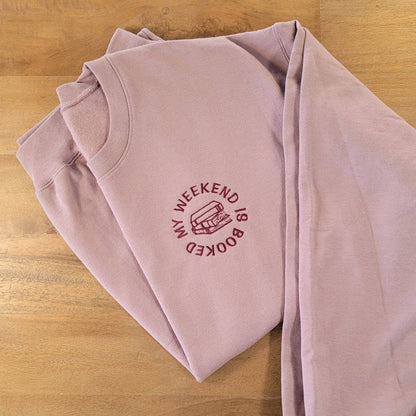 Embroidered "My Weekend is Booked" Book Lover Crewneck Sweatshirt