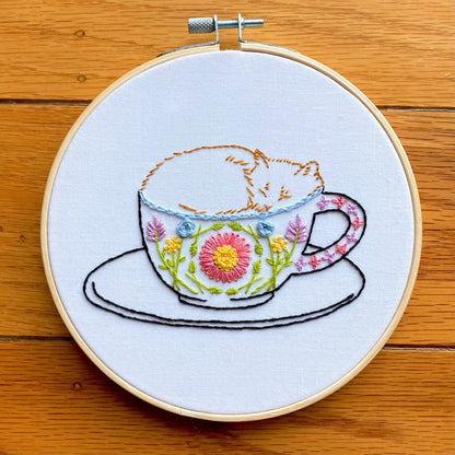 "Catpuccino" Craft DIY Coffee Cat Embroidery Kit