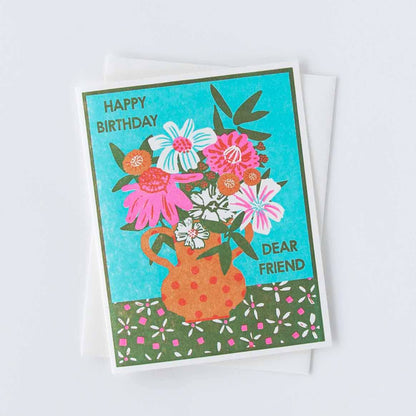 "Happy Birthday Dear Friend" Flowers Letterpress Card