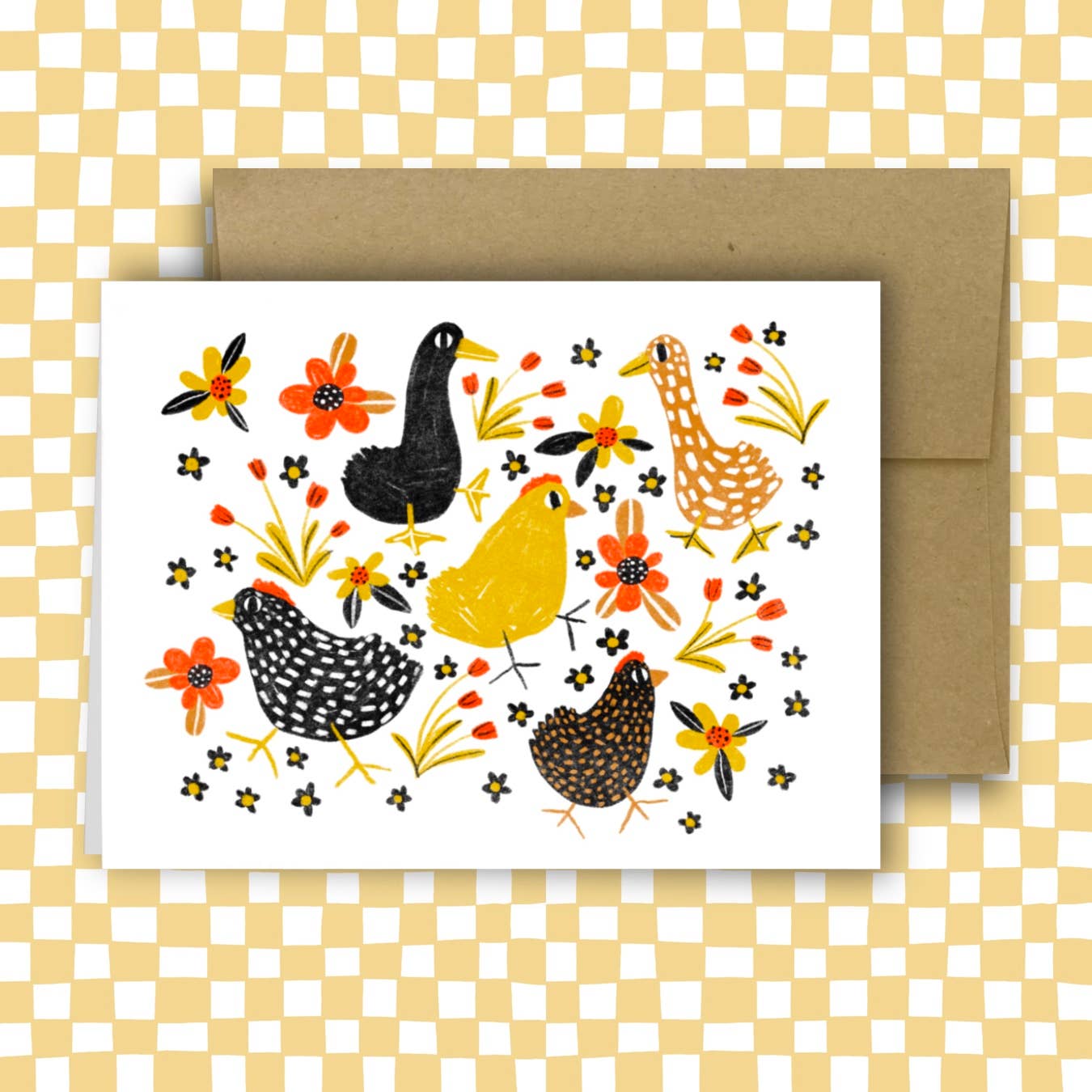 "Farm Friends and Flowers" Chickens and Ducks Greeting Card