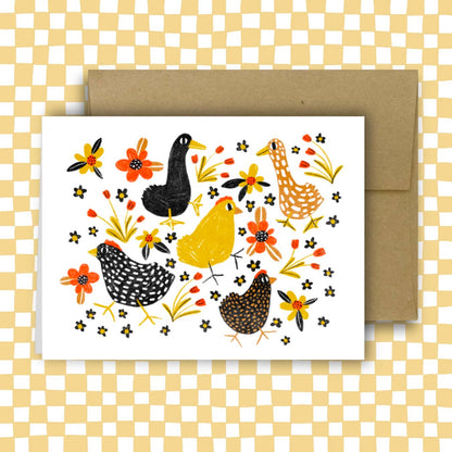 "Farm Friends and Flowers" Chickens and Ducks Greeting Card