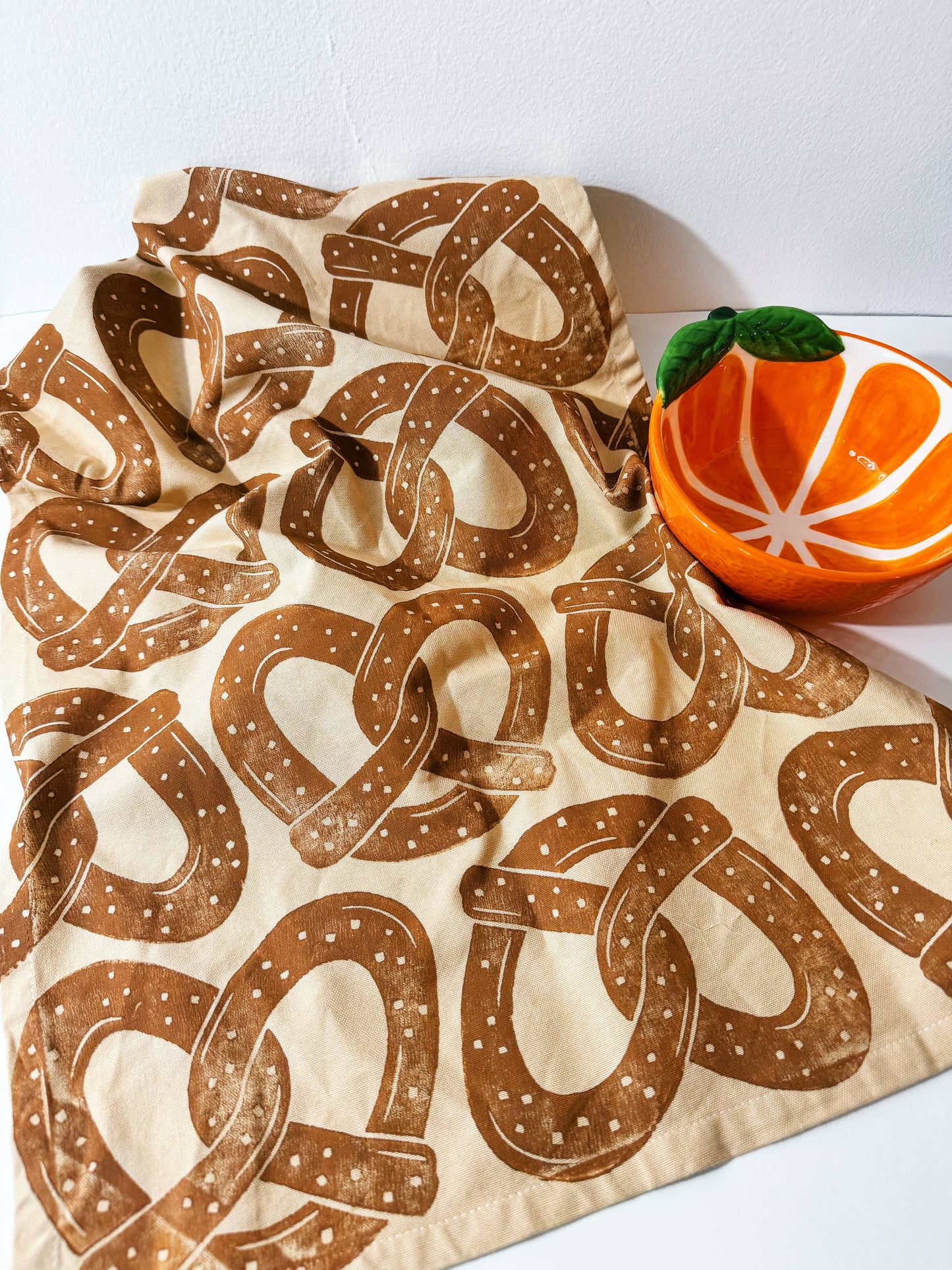 "Pretzel" Hand Block Printed Tea Towel