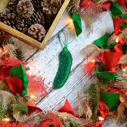 Embroidered Felt Pickle Holiday Ornament