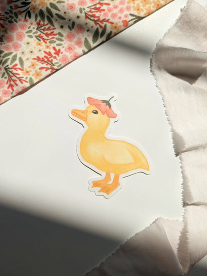 Duck With A Flower Hat Vinyl Sticker