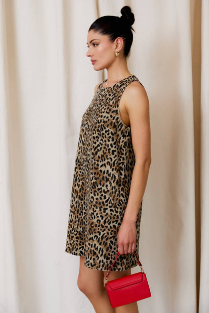 Leopard Print Twill Shift Dress