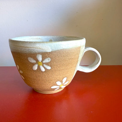 Hand-Thrown Ceramic Teacup with Retro Daisy Motif - Made in Stoughton!