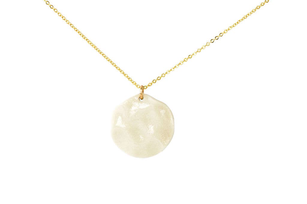 Sun and Moon Reversible Porcelain and Gold Luster Necklace by Jenna Vanden Brink